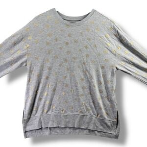 Awake Womens Large Long Sleeve T-Shirt Gray Gold Snowflake Crew Neck Top